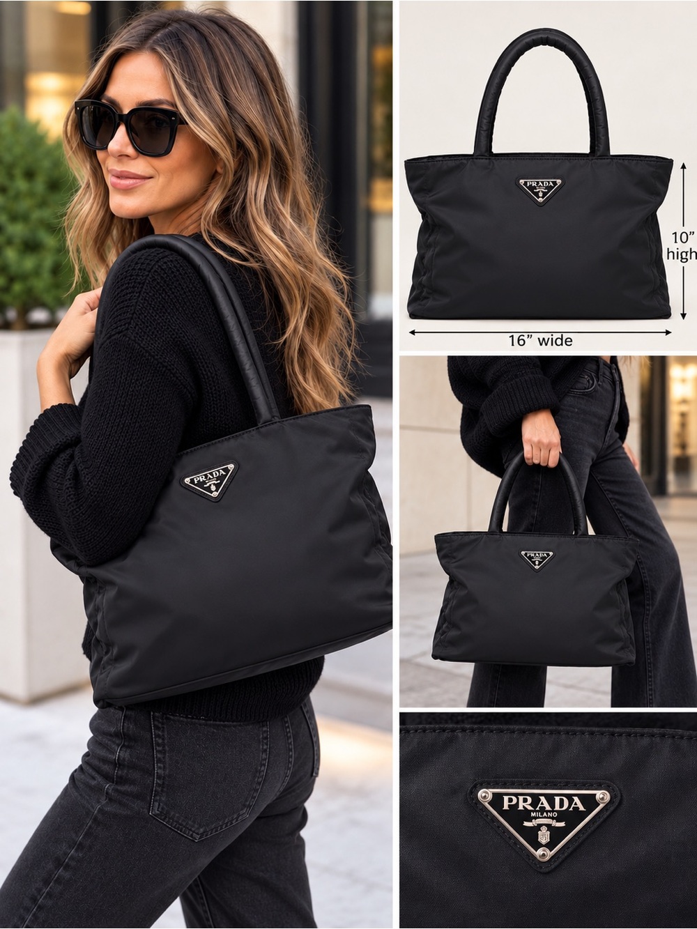Prada Black Tessudo Nylon Shoulder Bag tote with COA